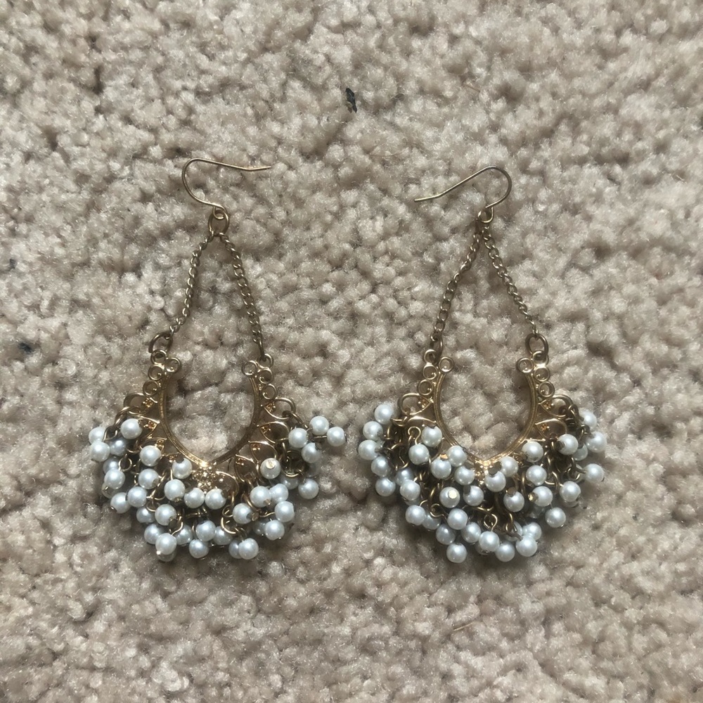Gold pearl chandelier earrings